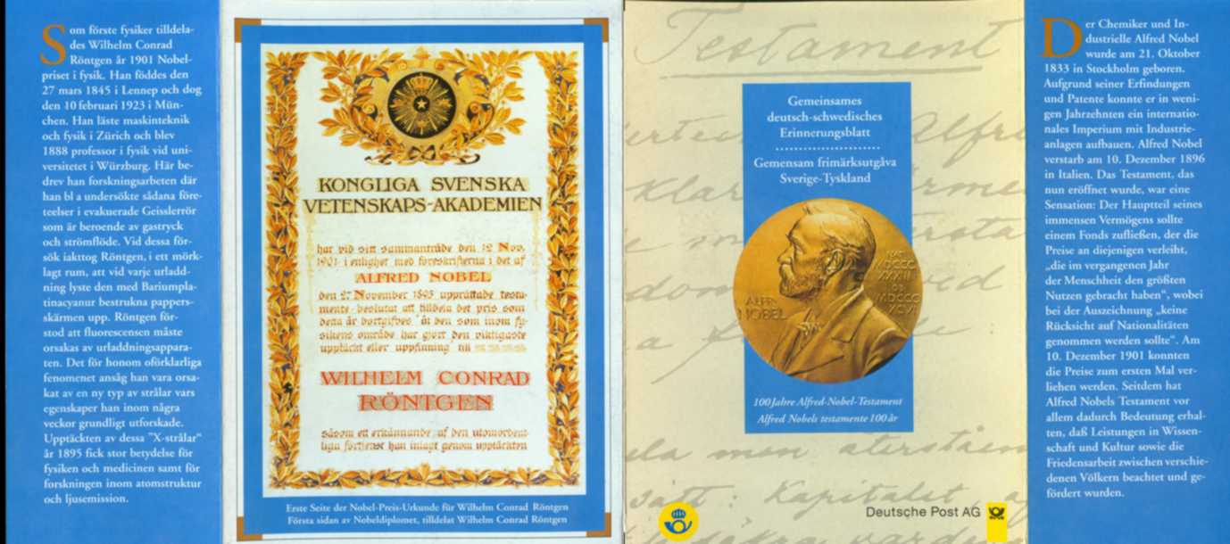 , 100 Jahre Nobelpreis, Röntgen , Michel,Schweden Nr.1917,1920 ,Bundesrepublik Nr.1784, 1828 