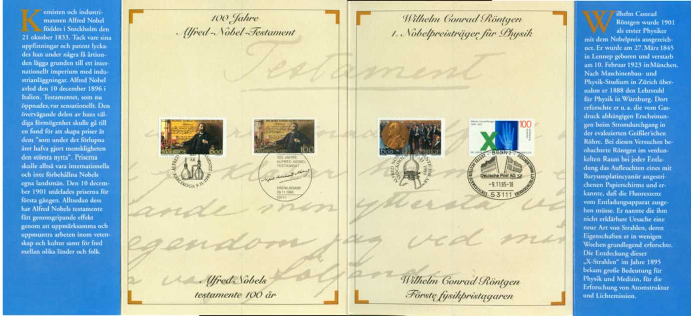 , 100 Jahre Nobelpreis, Röntgen , Michel,Schweden Nr.1917,1920 ,Bundesrepublik Nr.1784, 1828